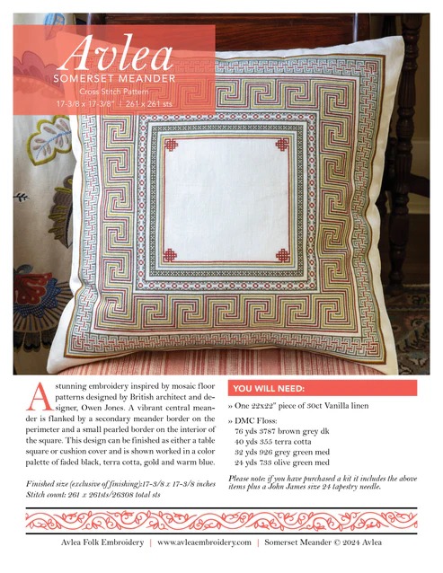 Somerset Meander - Cross Stitch Kit, different perspective #2, zoomed in. Select this picture to zoom back out.