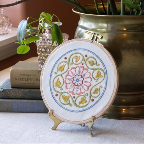 Arcadian Rose - Embroidery Stitck-And-Stitch, different perspective #2, zoomed in. Select this picture to zoom back out.
