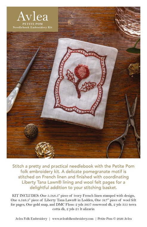 Petite Pom Needlebook - Embroidery Kit, different perspective #2, zoomed in. Select this picture to zoom back out.