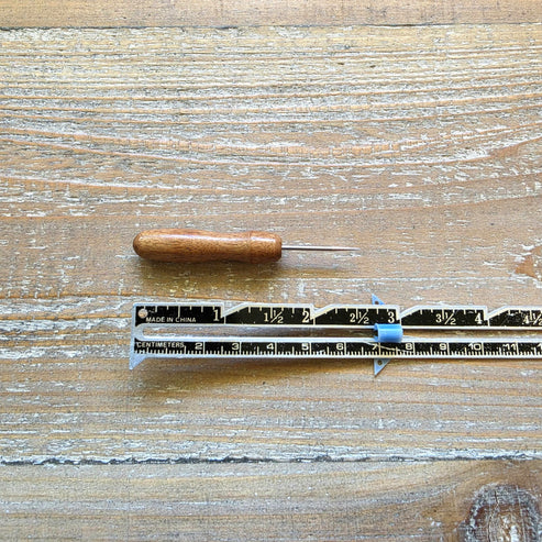 Mini Awl with Rosewood Handle, different perspective #1, zoomed in. Select this picture to zoom back out.