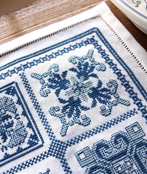 Mediterranean Sampler - PDF Cross Stitch Pattern, different perspective #1, zoomed in. Select this picture to zoom back out.