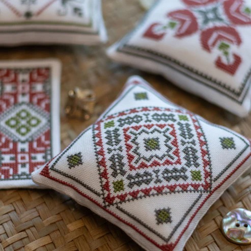 Aegean Ornaments Red - Cross Stitch Pattern, different perspective #1, zoomed in. Select this picture to zoom back out.