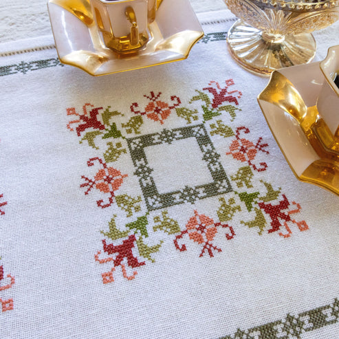 Anthea Table Runner - Cross Stitch Pattern, different perspective #1, zoomed in. Select this picture to zoom back out.