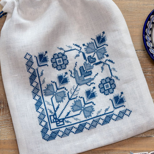 Blue Indigo Bag - Cross Stitch Pattern, different perspective #1, zoomed in. Select this picture to zoom back out.