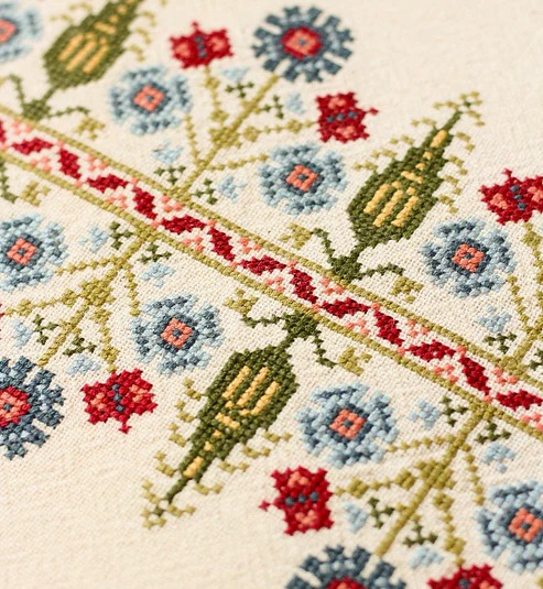 Delphian Cornflower - Cross Stitch Pattern, different perspective #1, zoomed in. Select this picture to zoom back out.