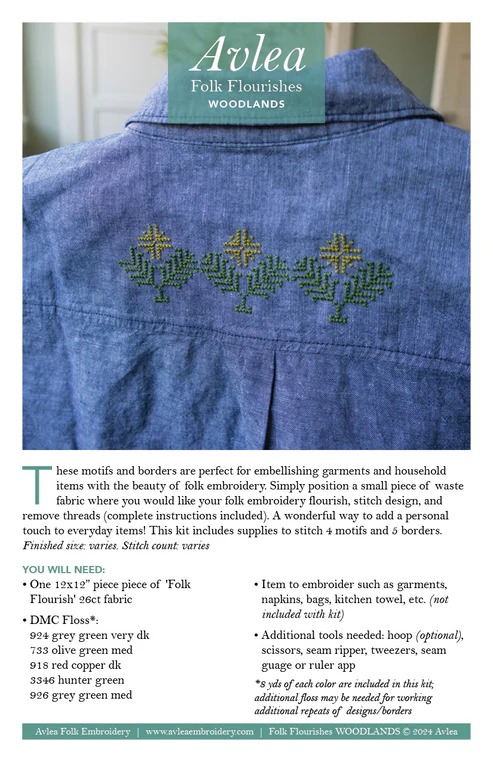 Folk Flourish Woodlands - Cross Stitch Pattern, different perspective #2, zoomed in. Select this picture to zoom back out.