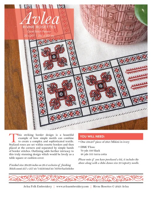 Rivne Rosettes - Cross Stitch Pattern, different perspective #2, zoomed in. Select this picture to zoom back out.