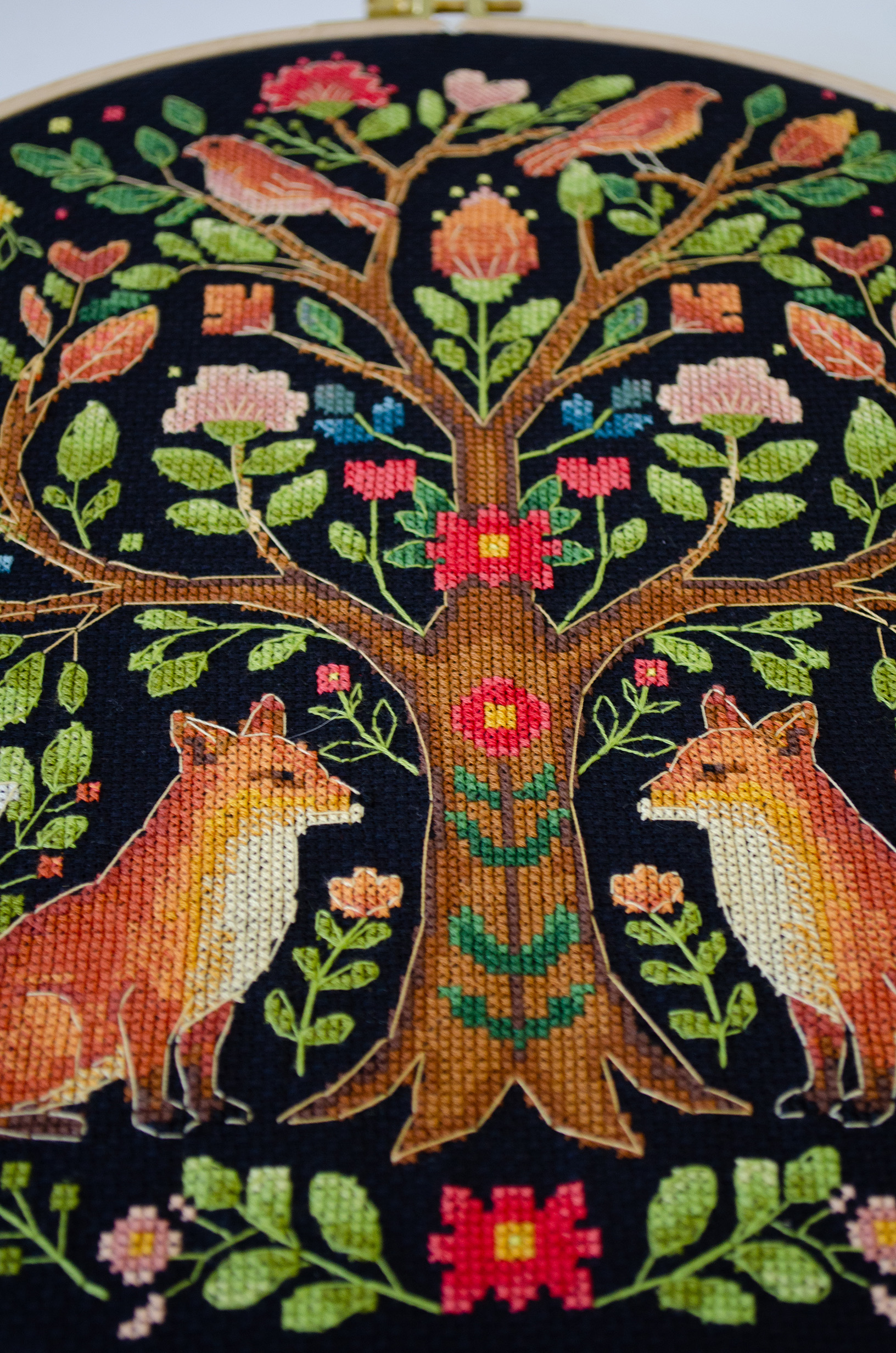The Tree of Forest Tales - Cross Stitch Kit, different perspective #1, zoomed in. Select this picture to zoom back out.