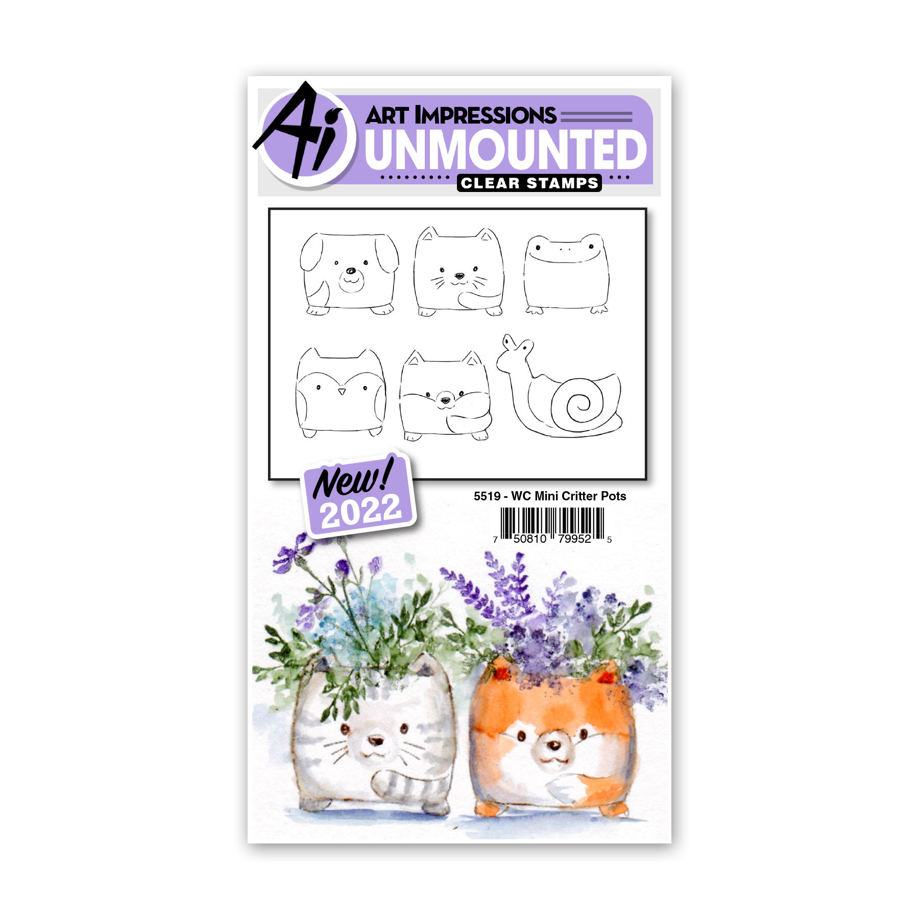 Watercolor Mini Critter Pots - Cling Stamp