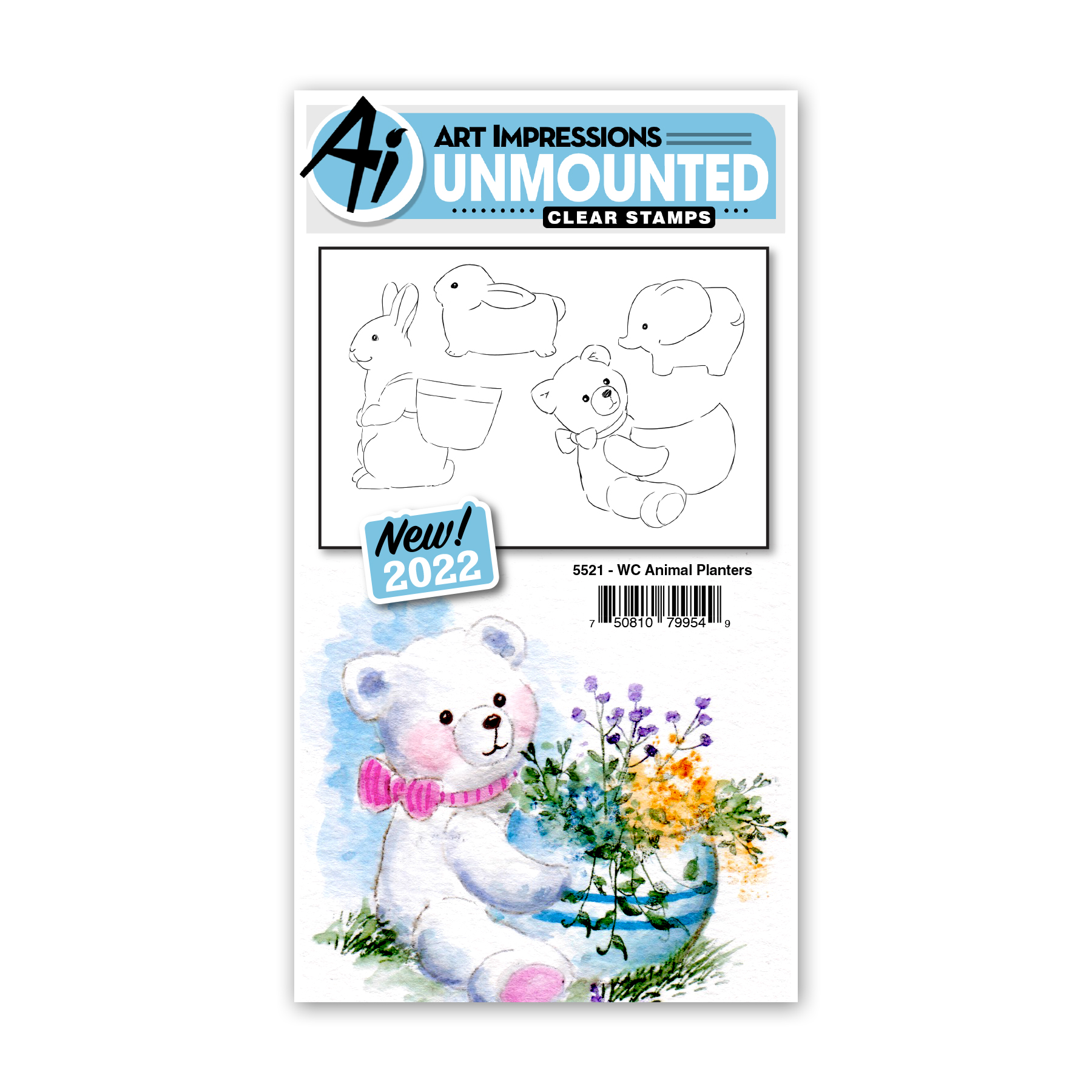 Watercolor Animal Planters - Cling Stamp