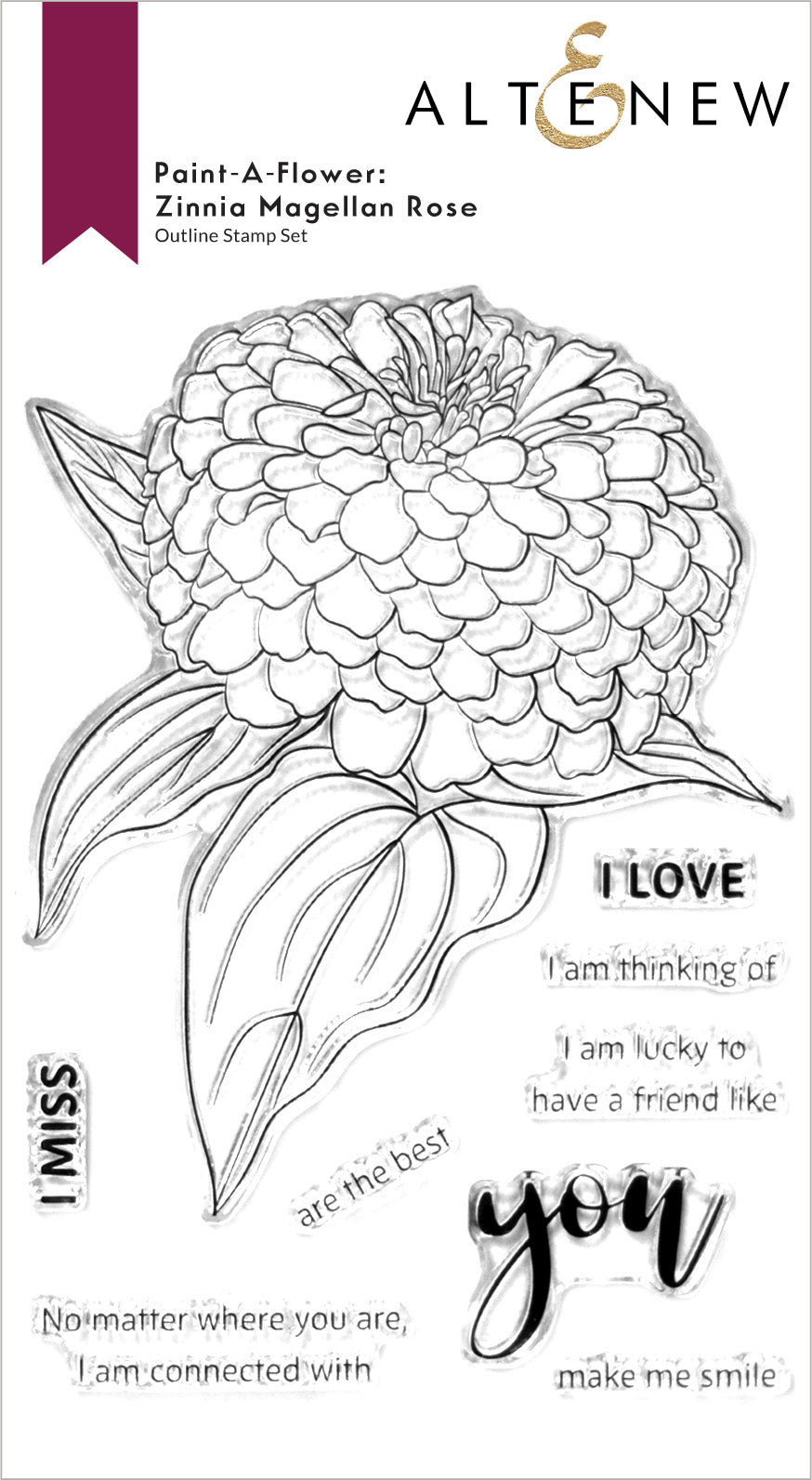 Paint-A-Flower Zinnia Magellan Rose Outline - Clear Stamp, zoomed in. Select this picture to zoom back out.