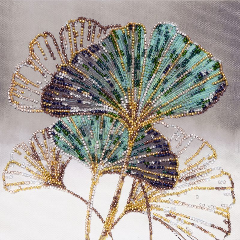 Emerald Leaves - Bead Embroidery Kit, zoomed in. Select this picture to zoom back out.