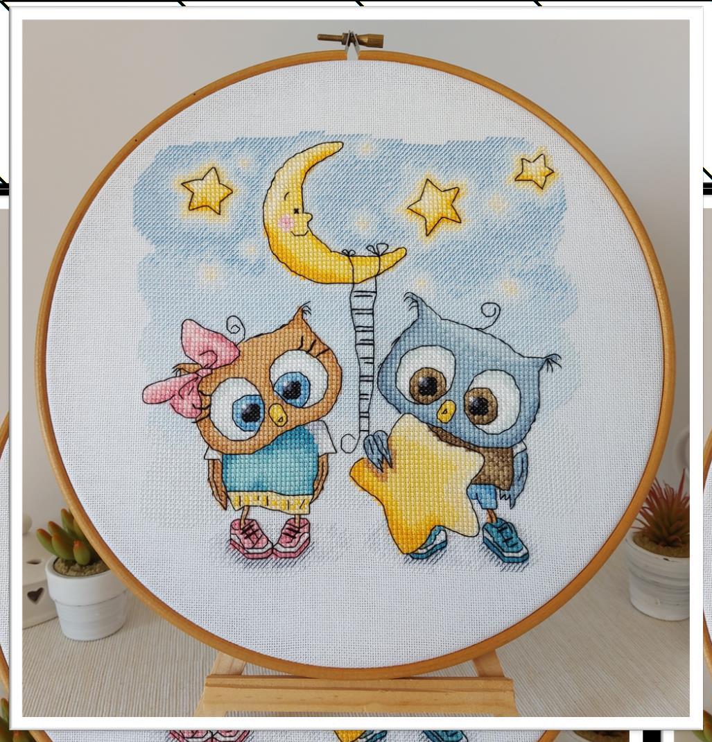 Owls in Starry Night - Cross Stitch Pattern
