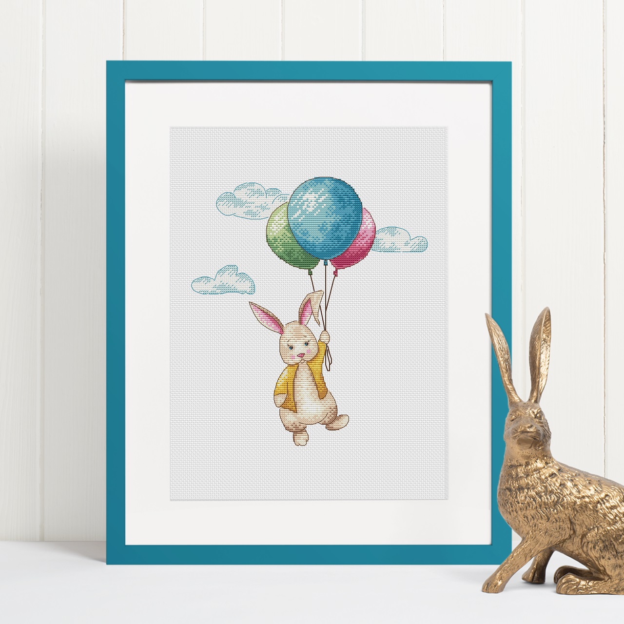 Bunny Rabbit And Balloons - Cross Stitch Pattern