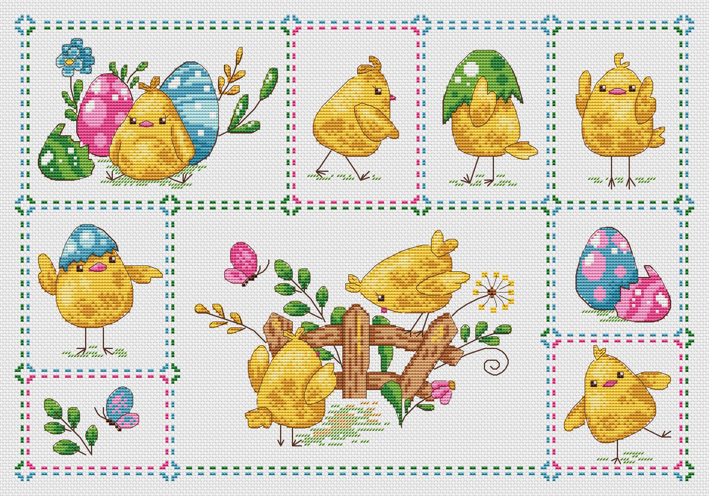 Easter Chicks Sampler - Cross Stitch Pattern
