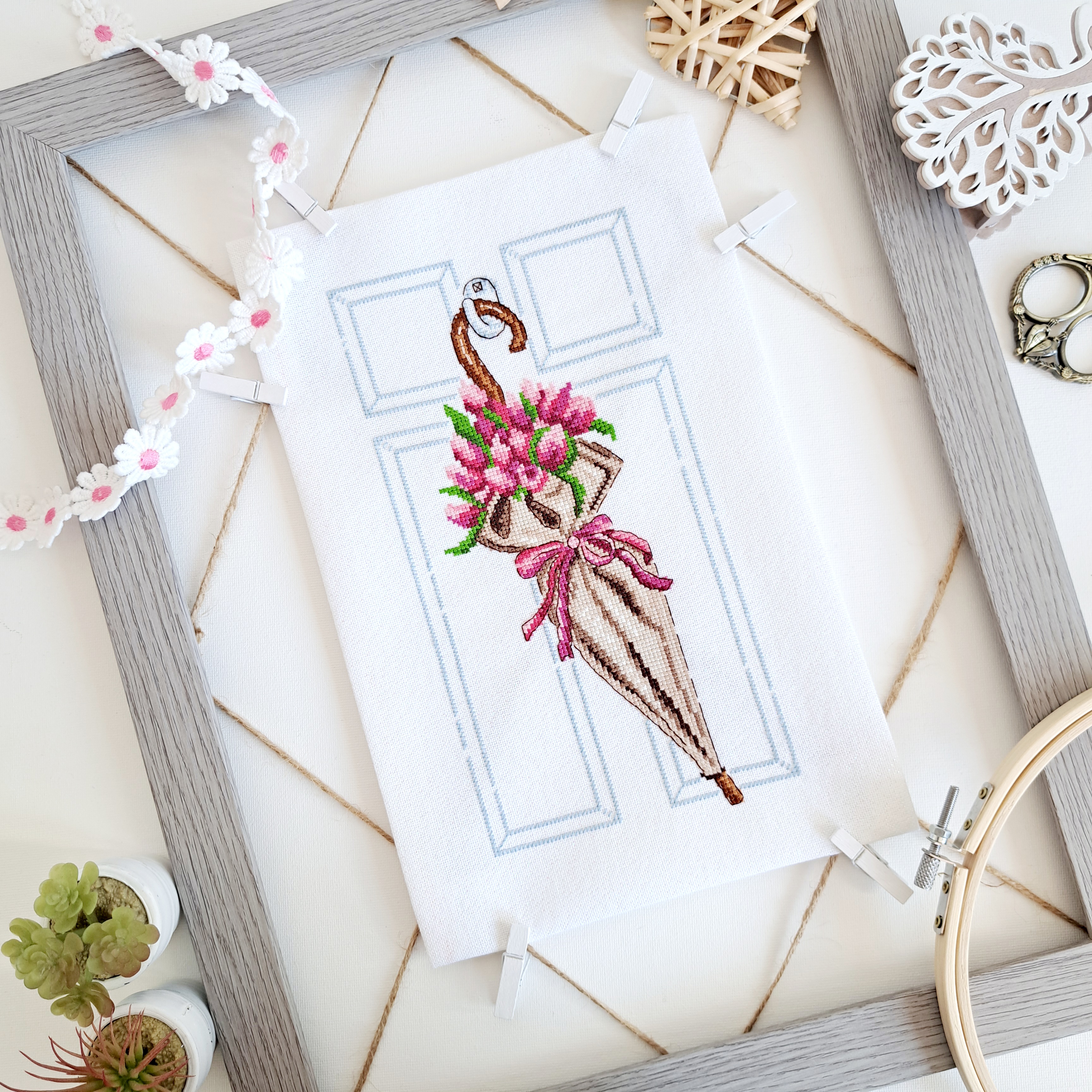 Umbrella with Flowers - PDF Cross Stitch Pattern