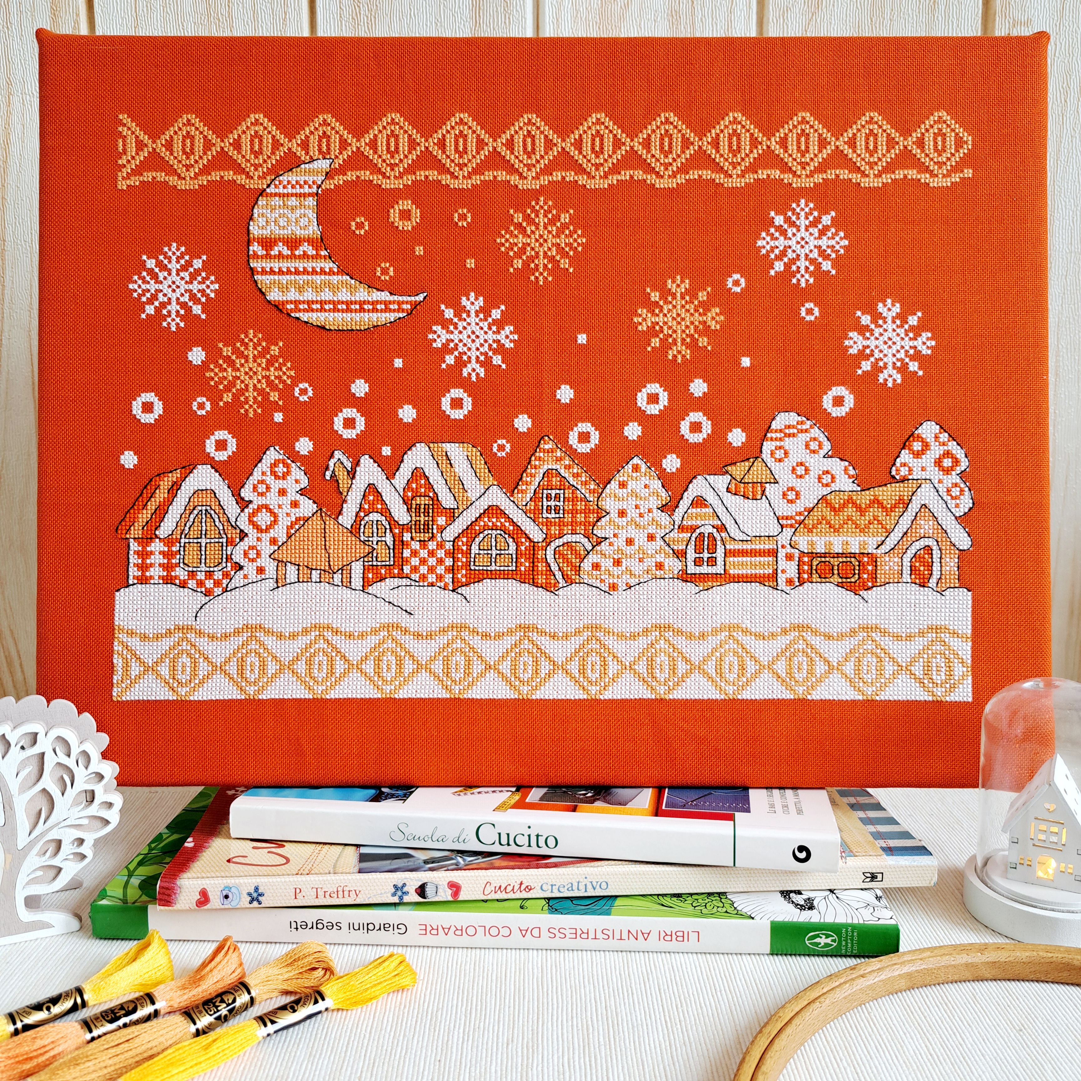 Folk Snowy Village - Cross Stitch Pattern