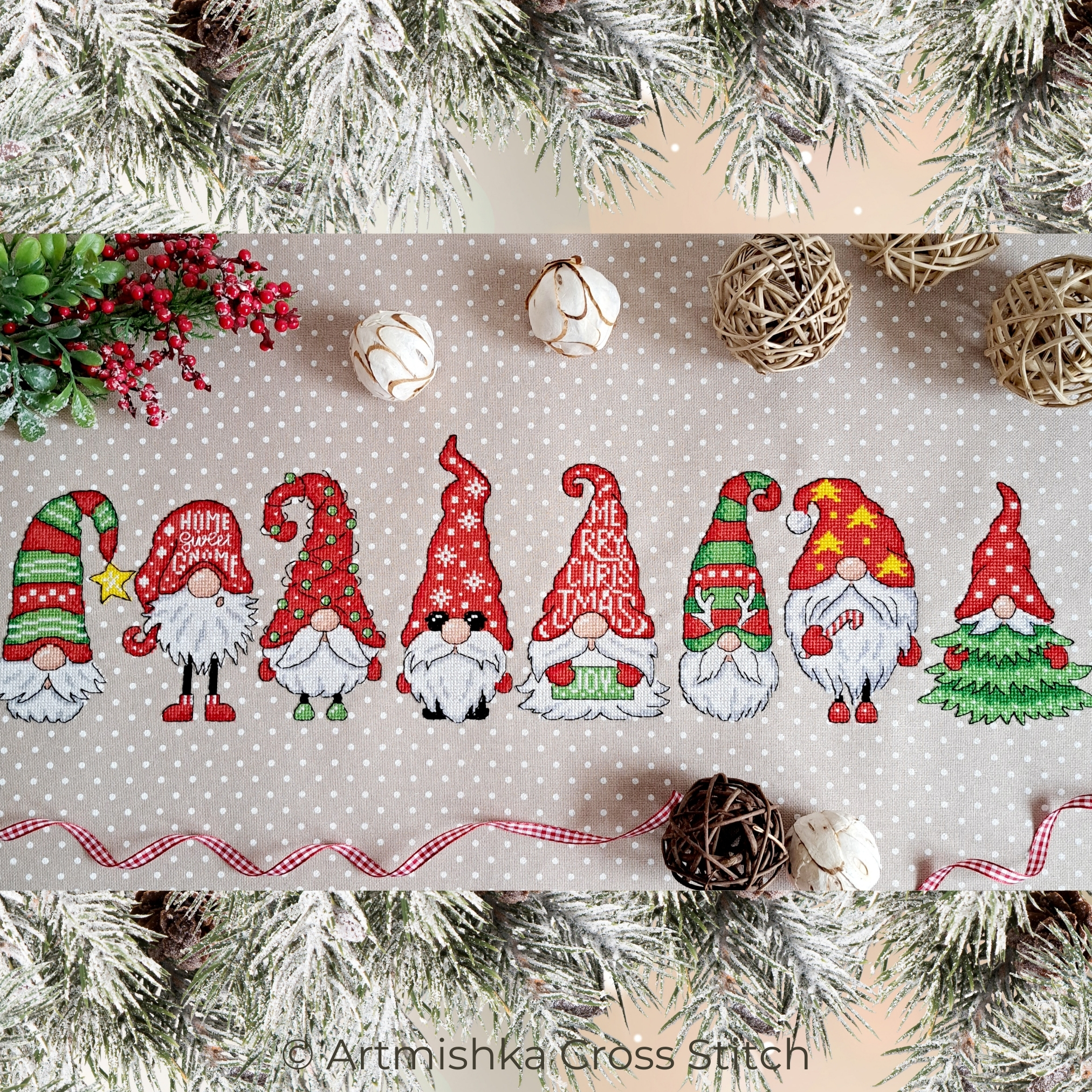 Christmas Gnomes Ornaments - PDF Cross Stitch Pattern