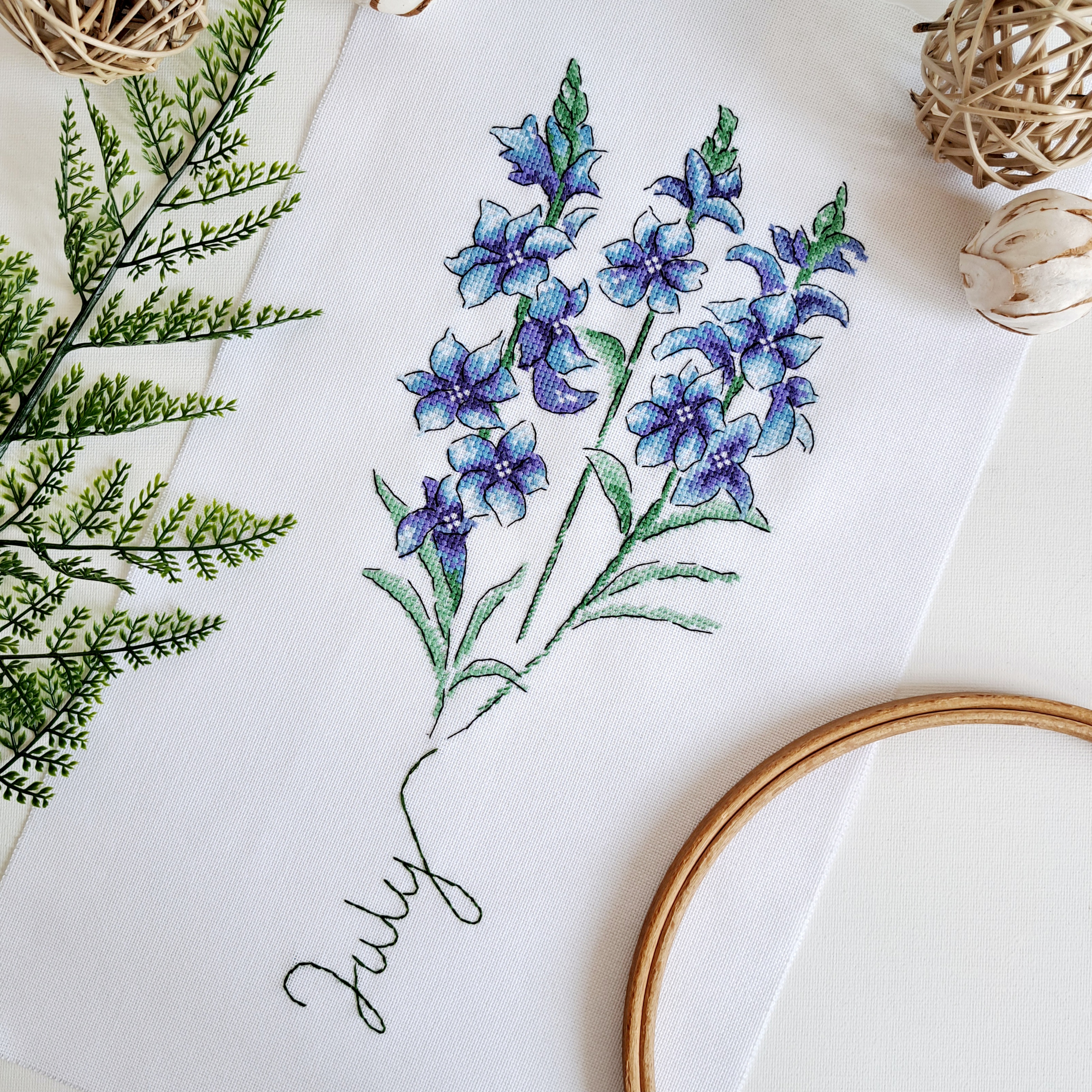 July Delphinium - PDF Cross Stitch Pattern
