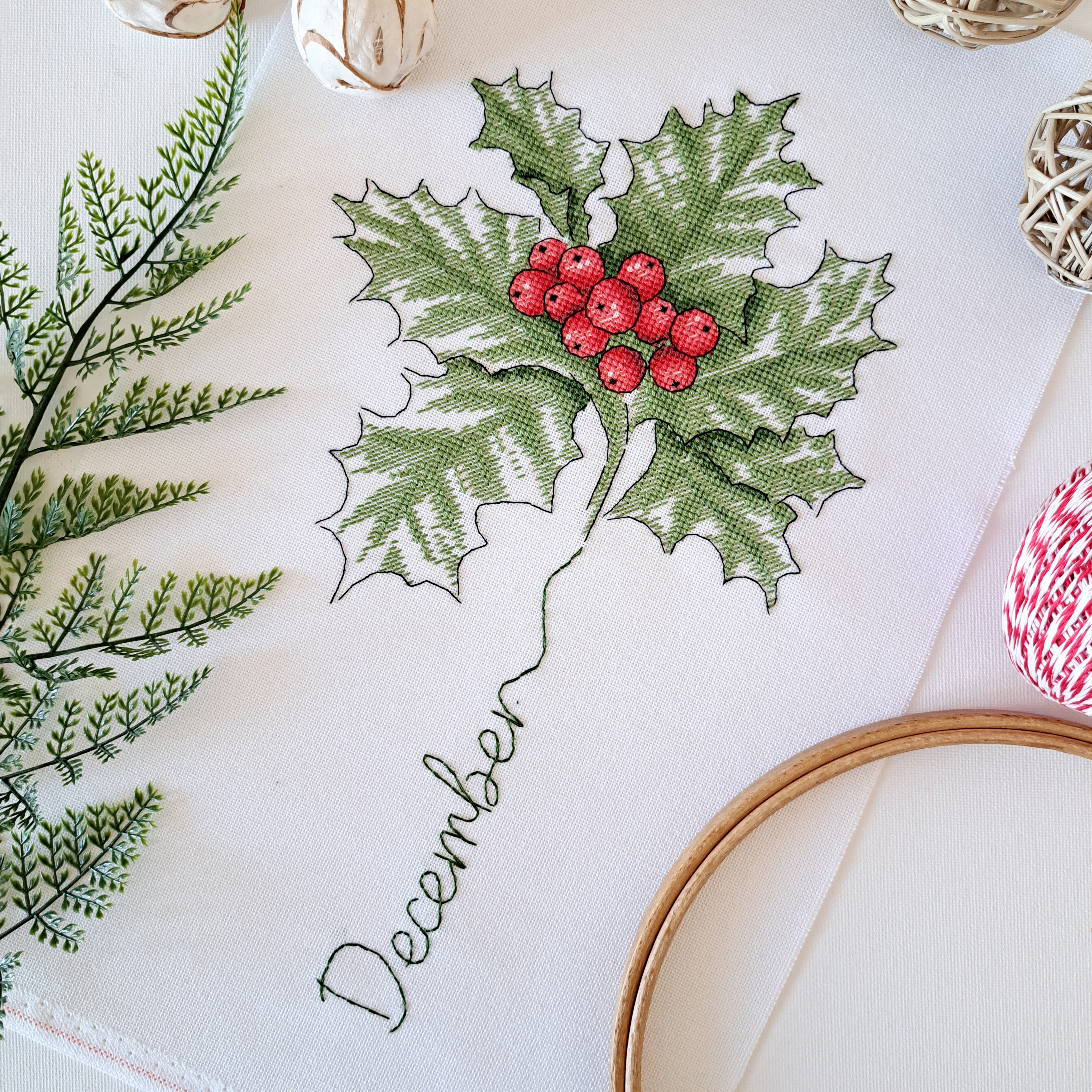 December Holly - PDF Cross Stitch Pattern