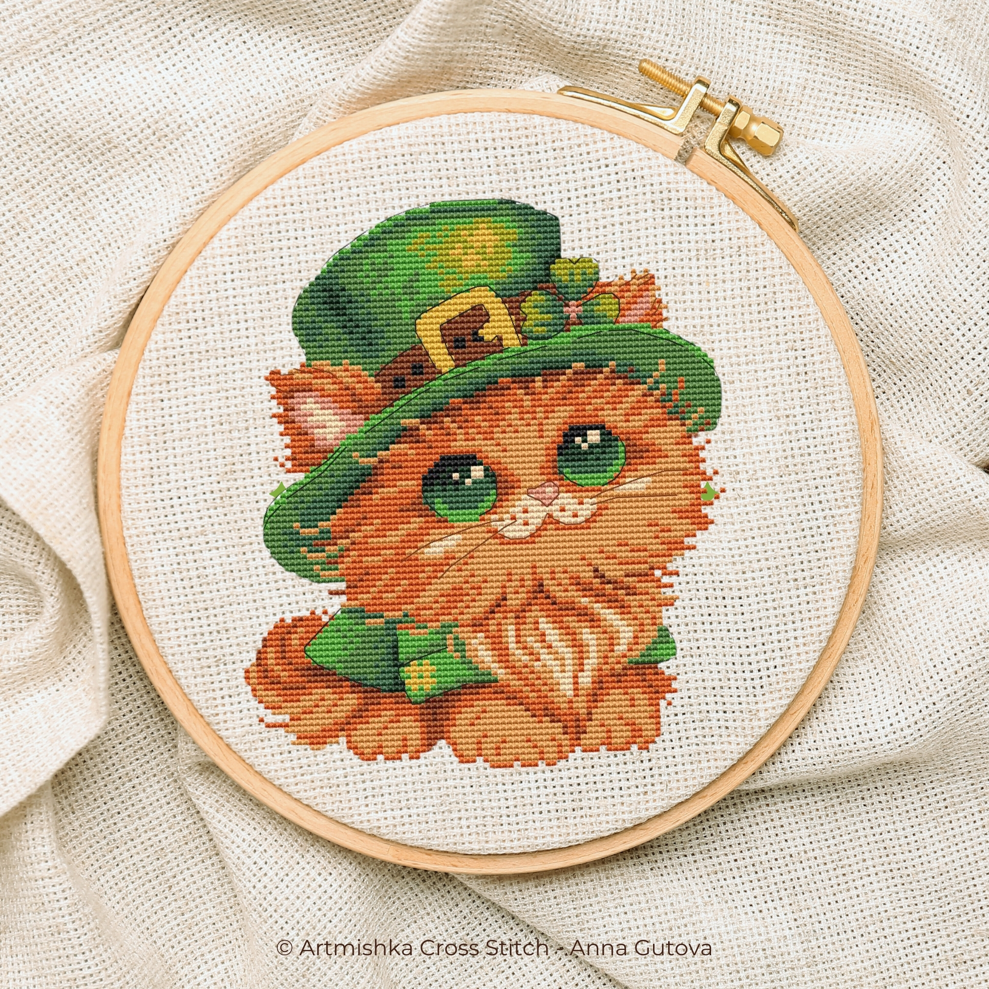 Leprechaun Cat (Red)- PDF Cross Stitch Pattern