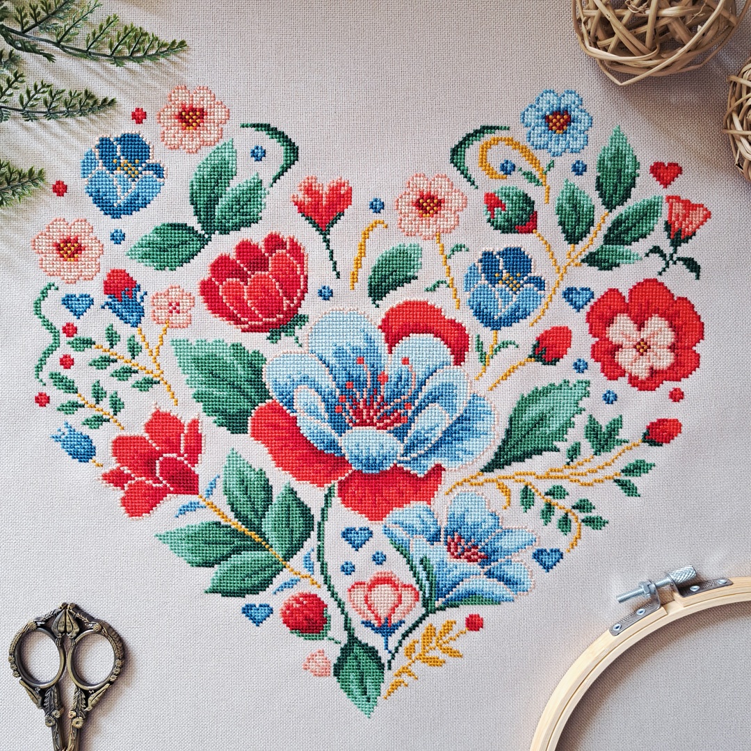 Heart Bloom 2 - Cross Stitch Pattern, zoomed in. Select this picture to zoom back out.
