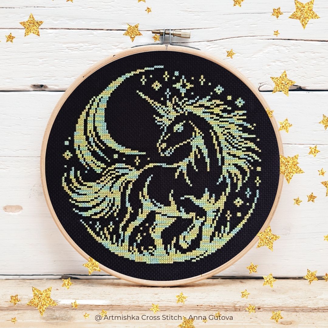 Unicorn - Cross Stitch Pattern, zoomed in. Select this picture to zoom back out.