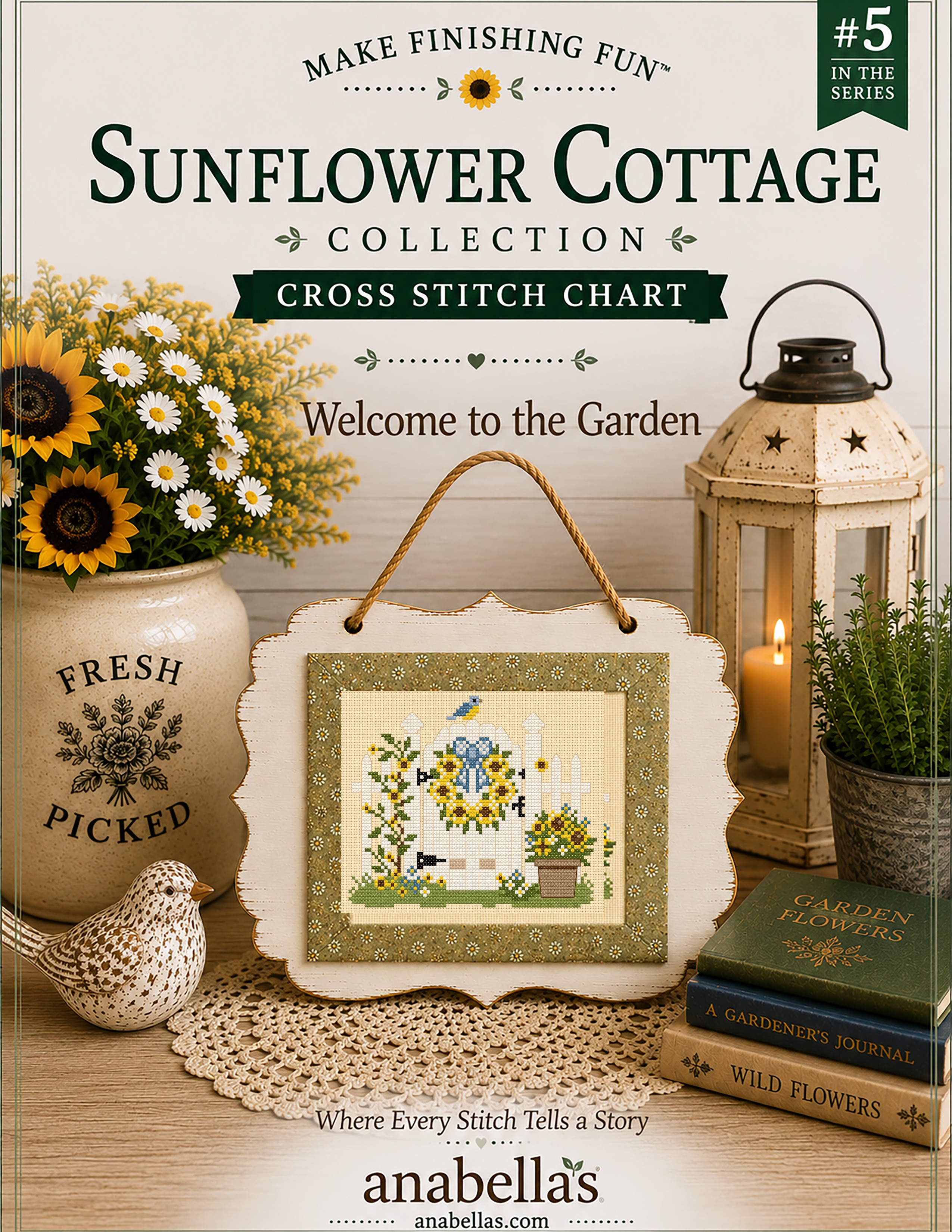 Sunflower: Welcome to the Garden - Cross Stitch Pattern, zoomed in. Select this picture to zoom back out.