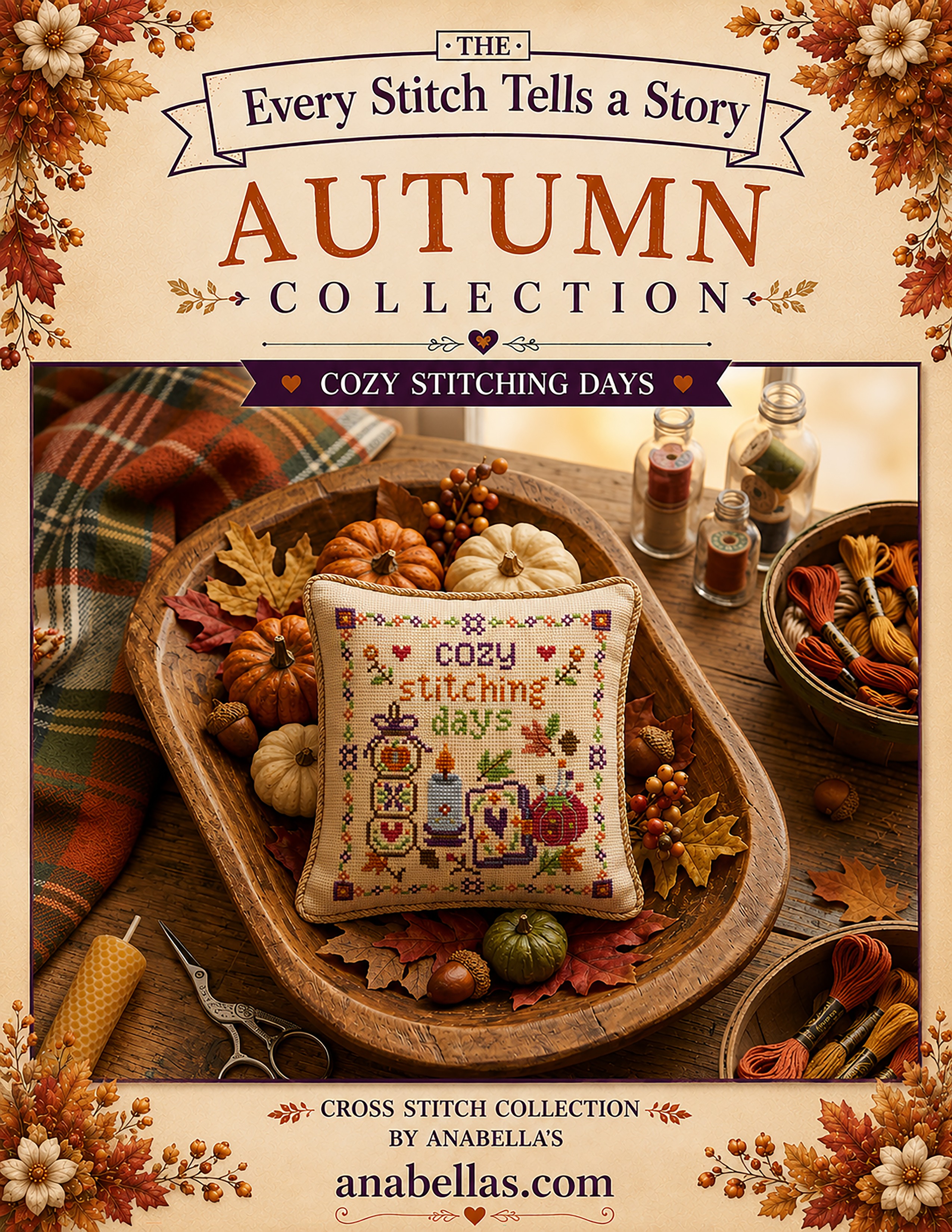 Story Collection: Cozy Stitching Days - Cross Stitch Pattern, zoomed in. Select this picture to zoom back out.