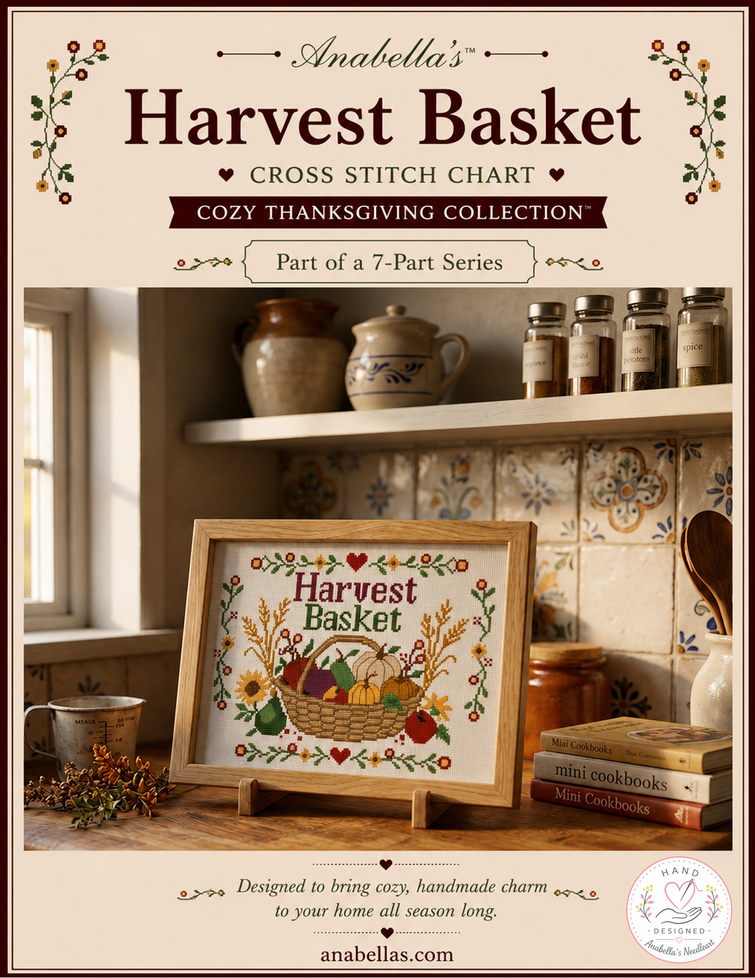 Cozy Thanksgiving: Harvest Basket - Cross Stitch Pattern, zoomed in. Select this picture to zoom back out.