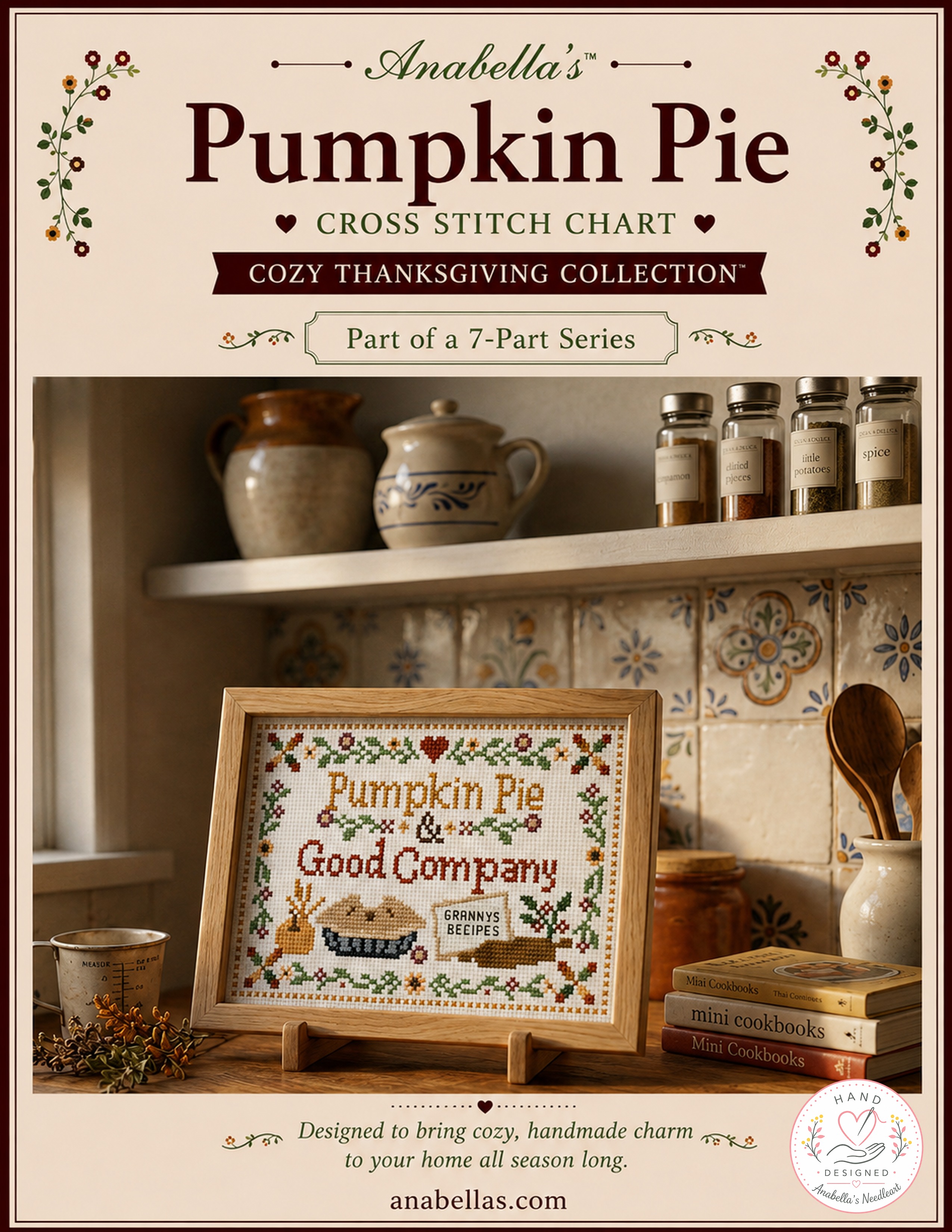 Cozy Thanksgiving: Pumpkin Pie - Cross Stitch Pattern, zoomed in. Select this picture to zoom back out.
