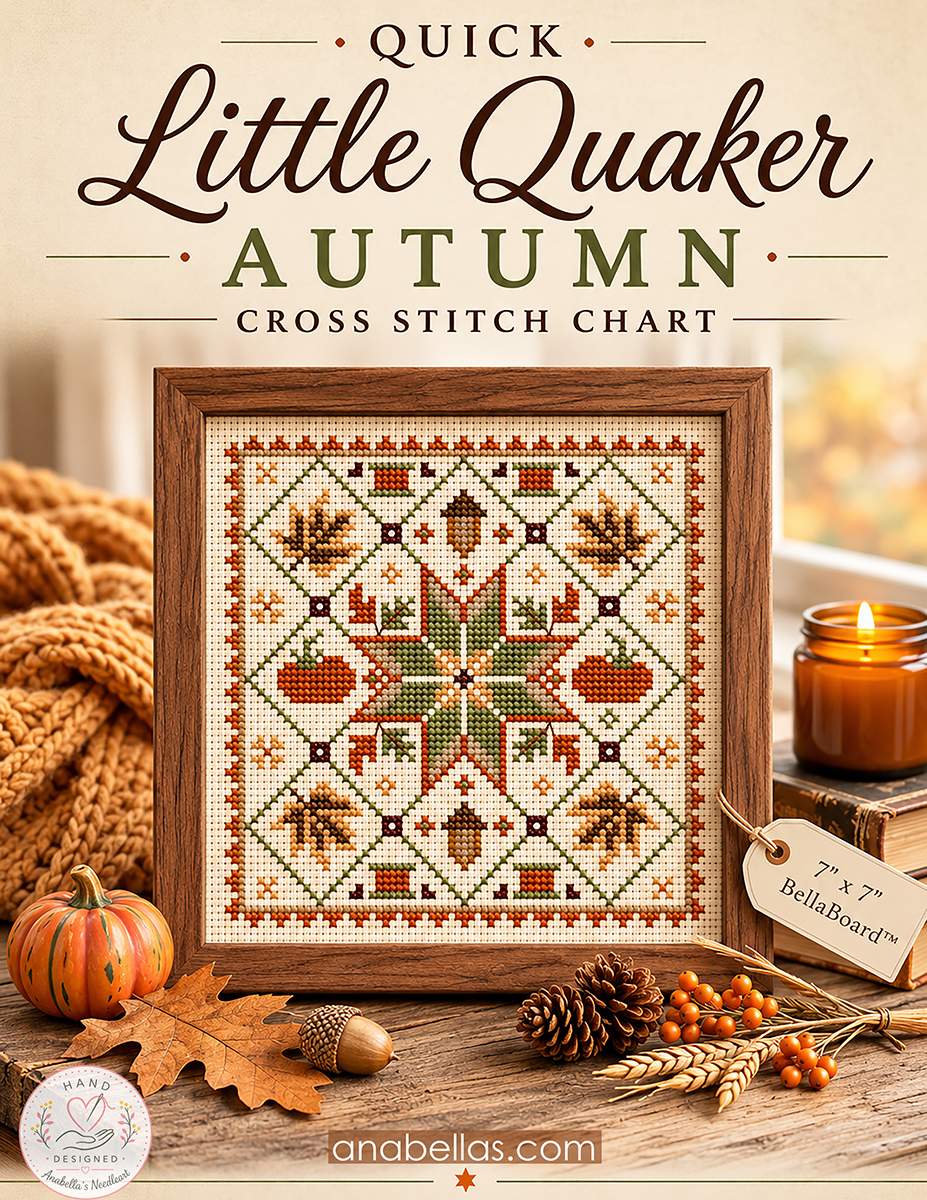 Quick Little Quaker Autumn - Cross Stitch Pattern, zoomed in. Select this picture to zoom back out.