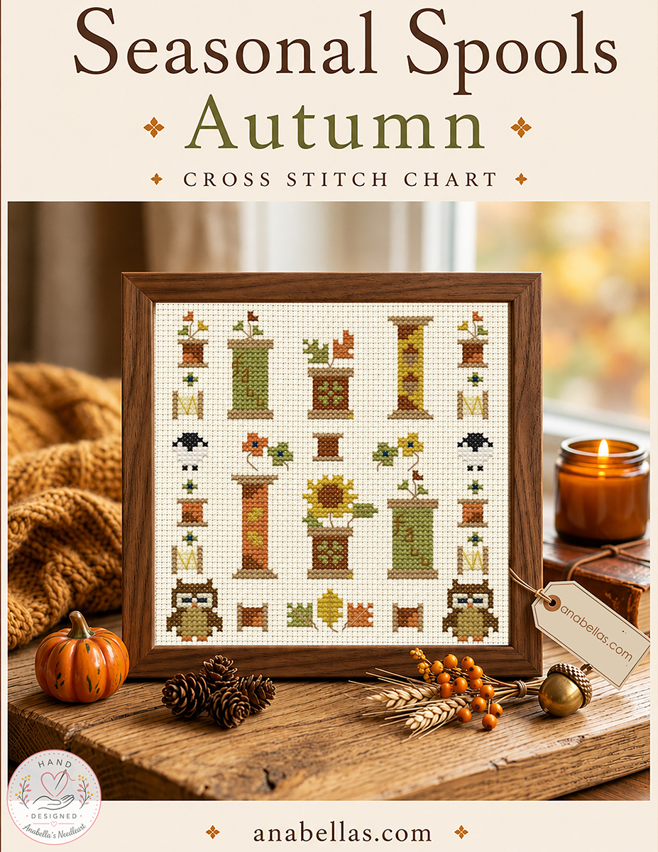 Seasonal Spools: Autumn - Cross Stitch Pattern, zoomed in. Select this picture to zoom back out.