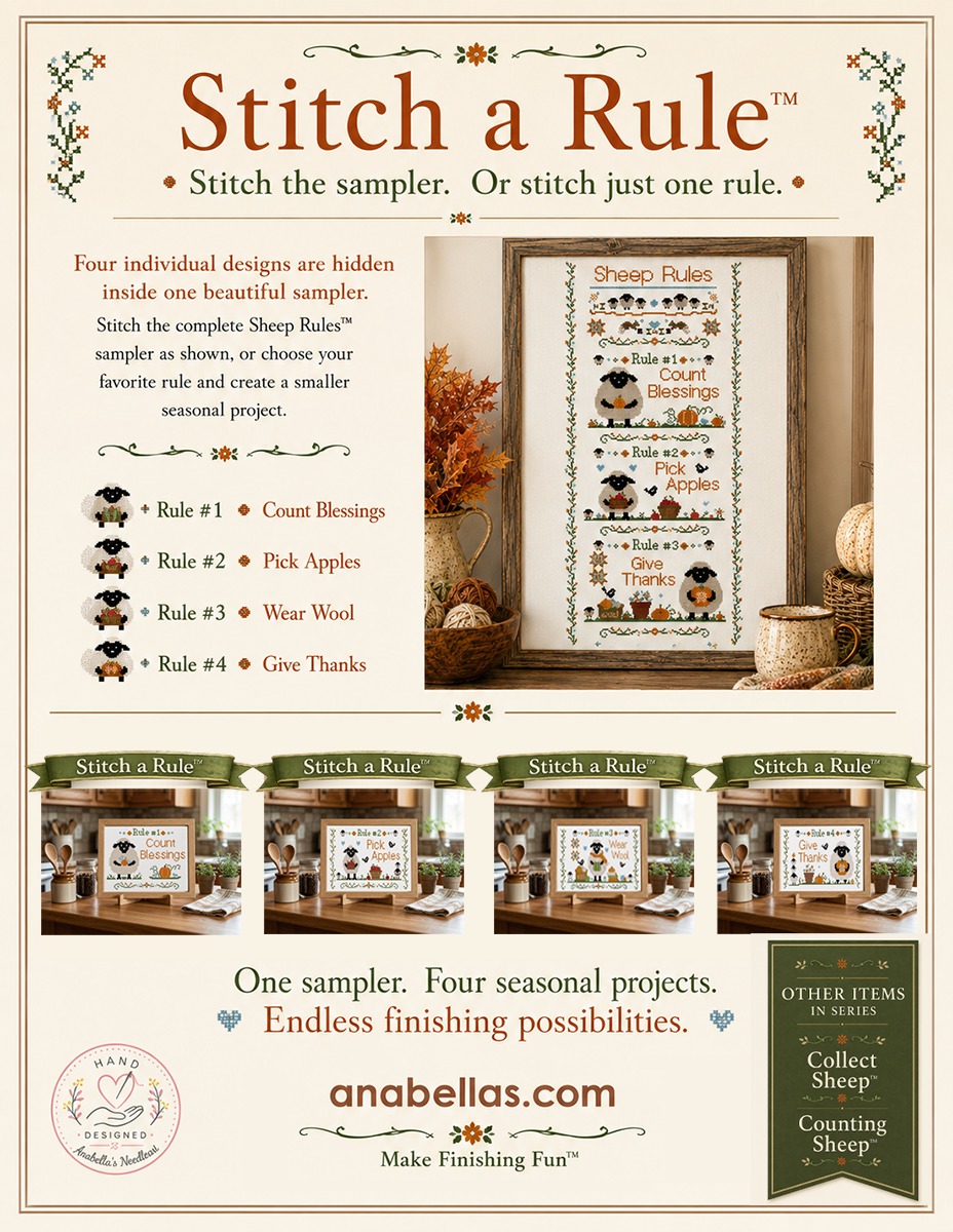 Monthly Ewe: Sheep Rules - Cross Stitch Pattern, different perspective #1, zoomed in. Select this picture to zoom back out.