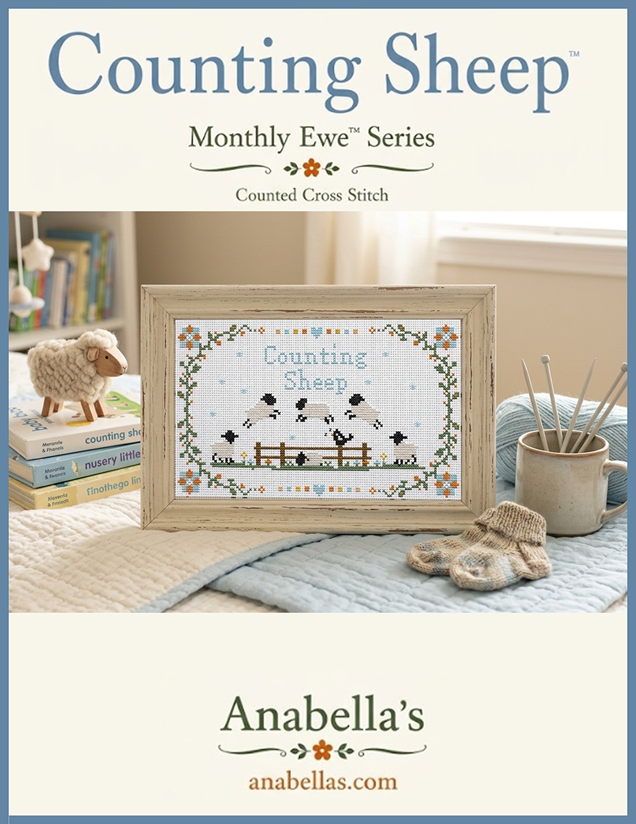 Monthly Ewe: Counting Sheep - Cross Stitch Pattern, zoomed in. Select this picture to zoom back out.