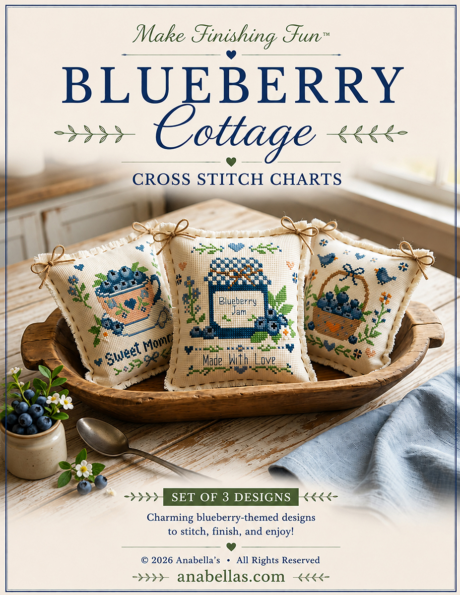 Blueberry Cottage Collection - Cross Stitch Pattern, zoomed in. Select this picture to zoom back out.