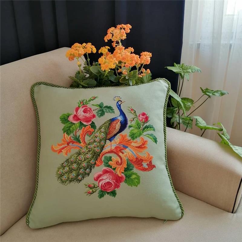 Peacock and Scrolling Roses - Cross Stitch Pattern