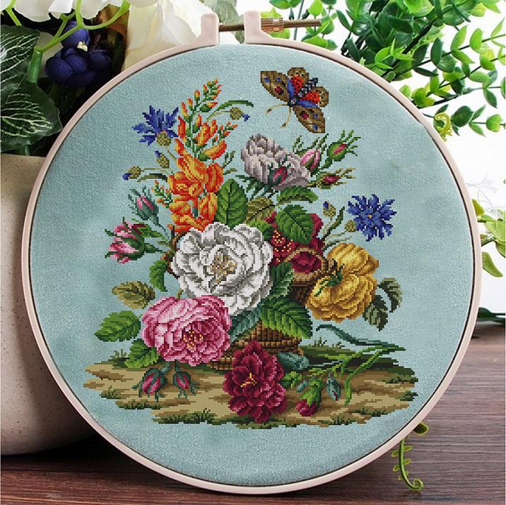 Flower Basket and Butterfly - Cross Stitch Pattern