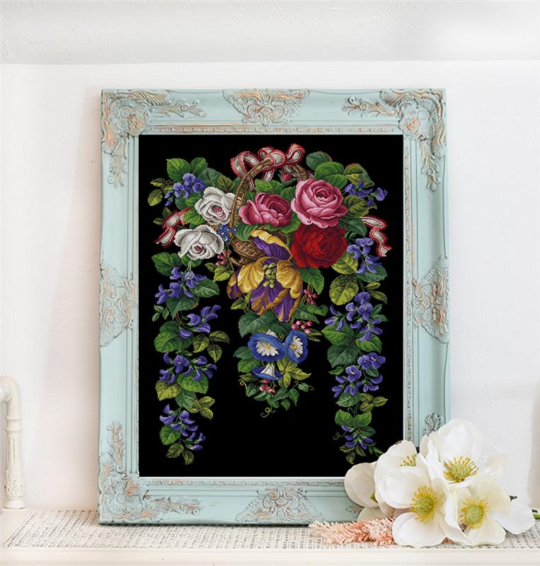 Basket of Flowers with Ribbon - Cross Stitch Pattern