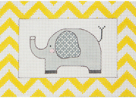 Grey Elephant with Chevron - Painted Needlepoint Canvas