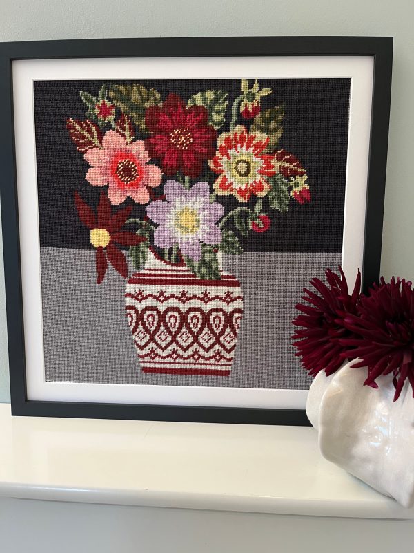 Burgundy Dahlia - Needlepoint / Tapestry Kits, different perspective #1, zoomed in. Select this picture to zoom back out.