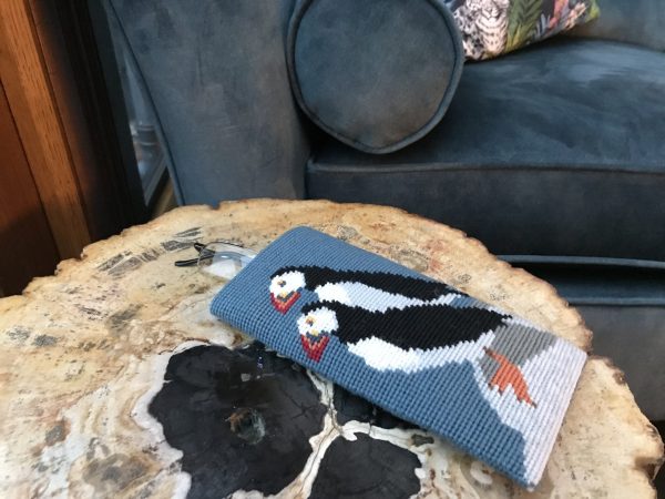 Puffins Glasses Case - Needlepoint / Tapestry Kits, different perspective #1, zoomed in. Select this picture to zoom back out.