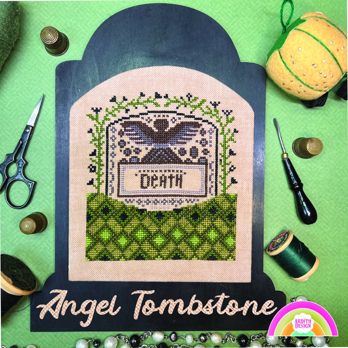 Angel Tombstone - Cross Stitch Pattern, zoomed in. Select this picture to zoom back out.
