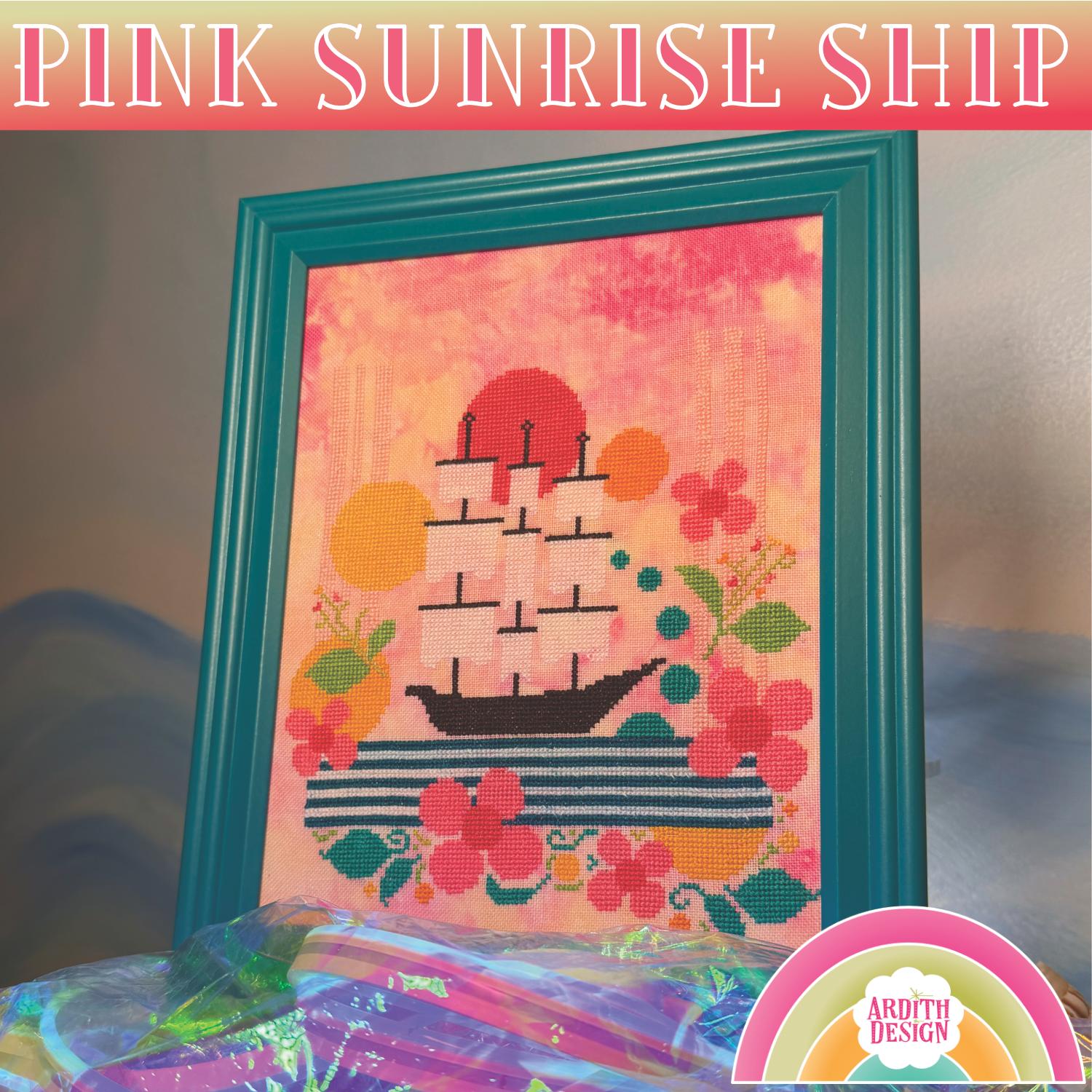 Pink Sunrise Ship - Cross Stitch Pattern
