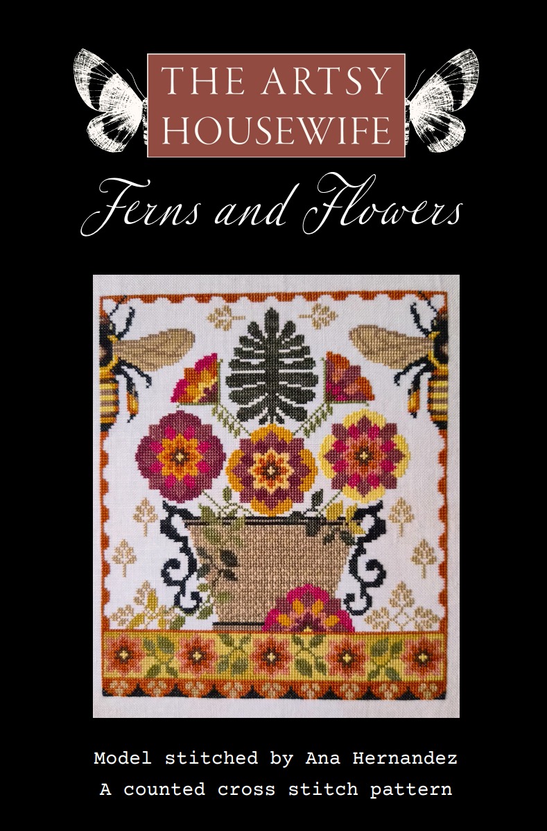 Ferns and Flowers - Cross Stitch Pattern, zoomed in. Select this picture to zoom back out.