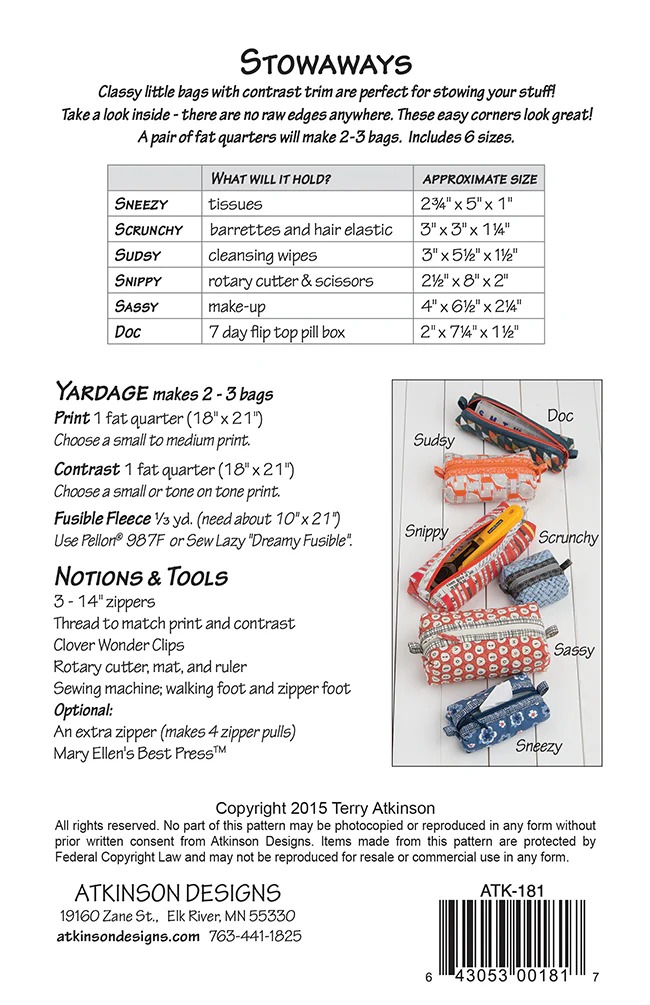 Stowaways Pouches - Quilt Pattern