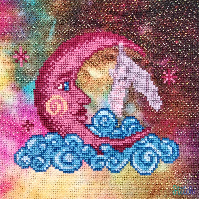 Crescent Moon and Bat - Cross Stitch Pattern