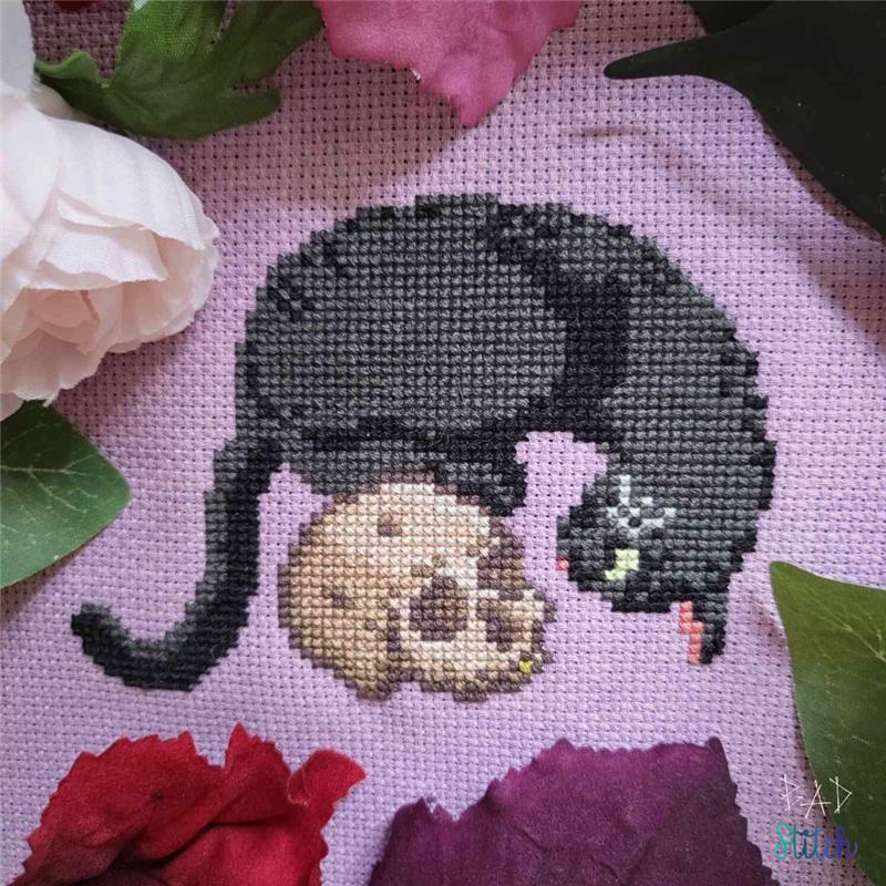 Cat and Skull - Halloween Cross Stitch Pattern