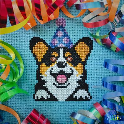 Birthday Corgi - Cross Stitch Pattern