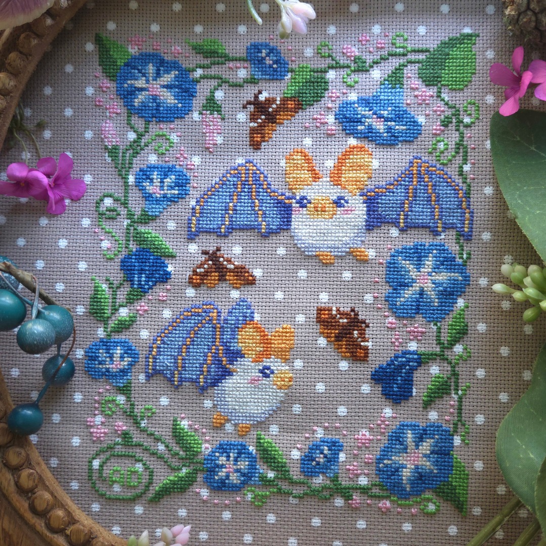 Ghost Bat Sampler - Cross Stitch Pattern, zoomed in. Select this picture to zoom back out.